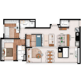 The Address Vila Carrão - Planta 90m² - 3 dorm