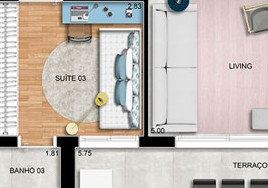 Planta 3 suítes 107m²