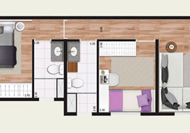 Planta 2 dorm. 62m² c/suíte